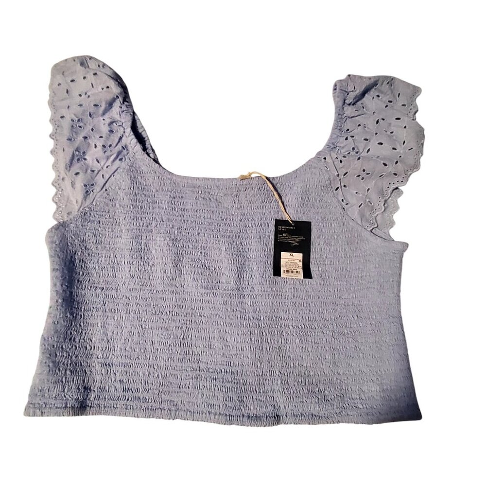 Universal Thread Light Blue Smocked Tank Top With Eyelet Ruffle Sleeves Size XL